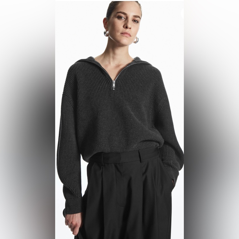Wool and cotton half-zip jumper